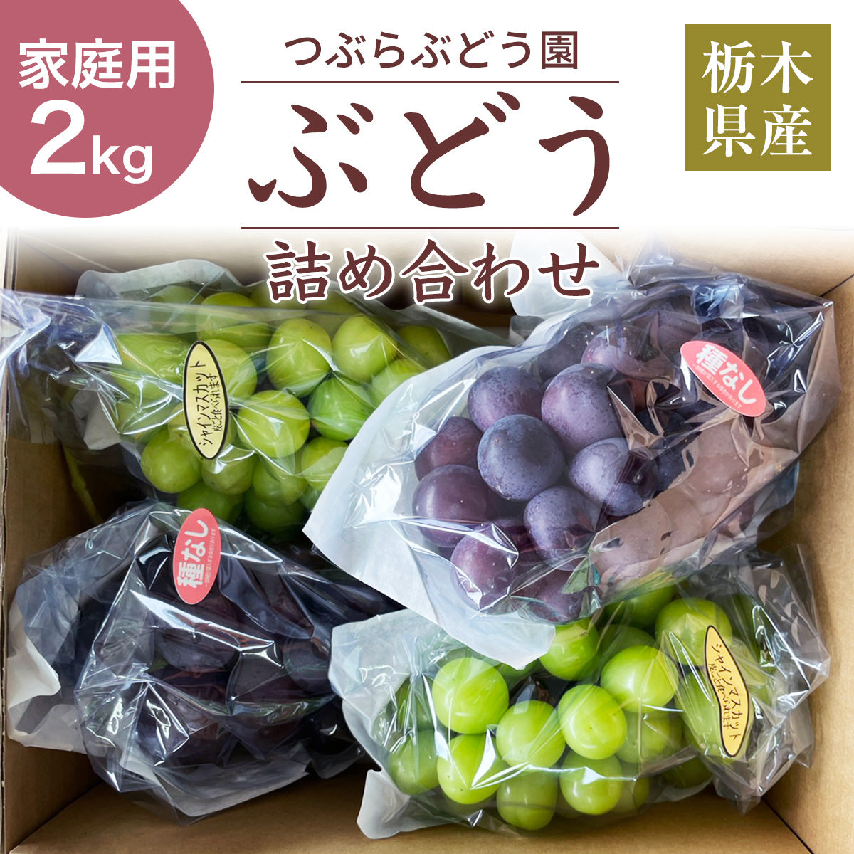 ぶどう ぶどう 【つぶらぶどう園】 家庭用 詰合せ ぶどう色々 品種お任せ 2kg