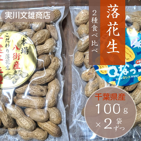 ピーナッツ 落花生 【実川文雄商店】 味比べ 殻付き落花生 千葉半立100g×2 Qなっつ100g×2 八街産 千葉県八街市