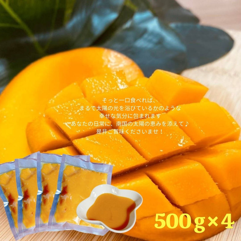 冷凍マンゴー 【メリーファーム】 マンゴーピューレ 冷凍 2kg(500g×4) 農薬不使用 化学肥料不使用 栃木県栃木市