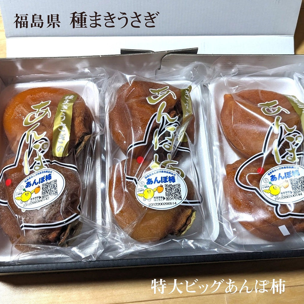 干し柿 【種まきうさぎ】 特大ビッグあんぽ柿 6個 2個×3P 690g