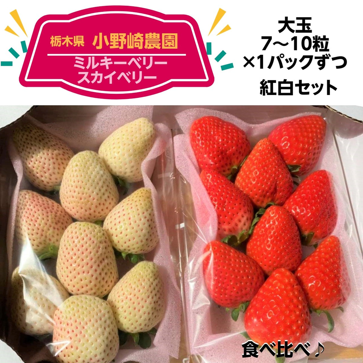 小野崎農園】ミルキーベリー/スカイベリー 食べ比べ紅白ミックスセット 大玉1パックずつ 約600g 栃木県 – にこやか産直アーケード